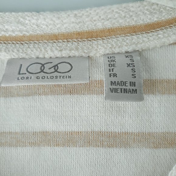 LOGO Lori Goldstein Textured Stripes Tiered Tunic Sz XS Yellow Cream Boho Preppy - Picture 4 of 8
